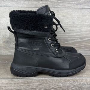 Ugg Butte Little Kid Sz 3 Black Suede Warm Waterproof Shearling Vibram Snow Boot